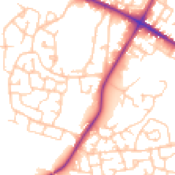 Daytime road noise heatmap for M38 0BZ