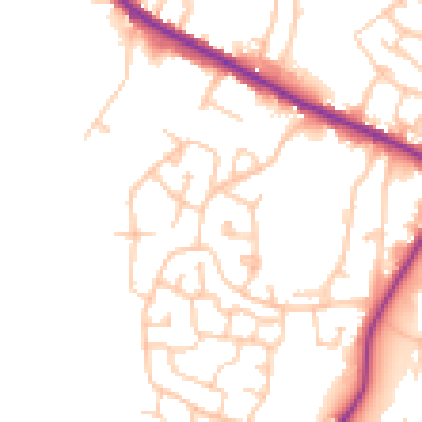 Daytime road noise heatmap for M38 0DJ