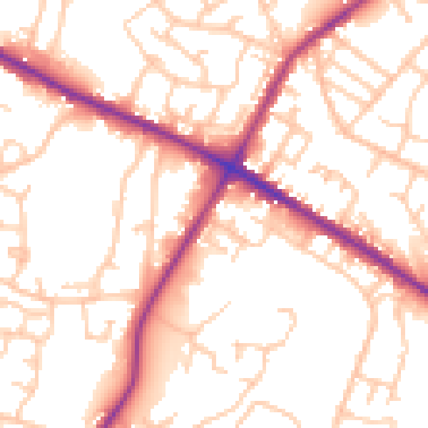 Daytime road noise heatmap for M38 0EH