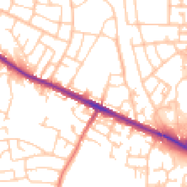 Daytime road noise heatmap for M38 0NJ
