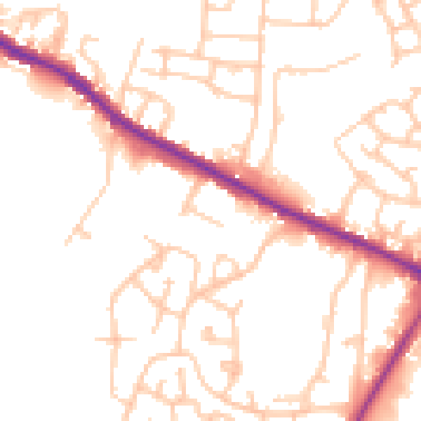 Daytime road noise heatmap for M38 9DZ