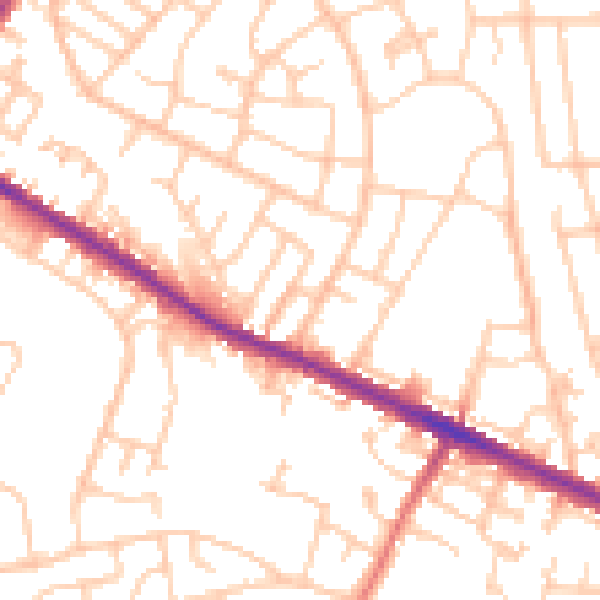 Daytime road noise heatmap for M38 9LS