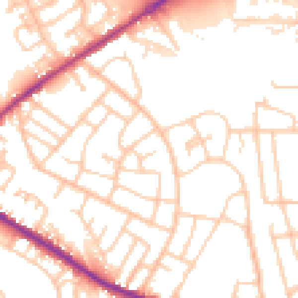 Daytime road noise heatmap for M38 9QG