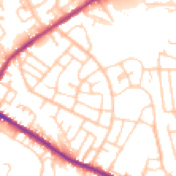 Daytime road noise heatmap for M38 9QT