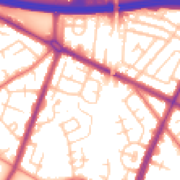 Daytime road noise heatmap for M40 0LB