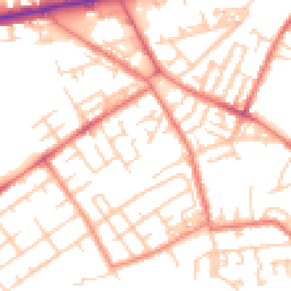 Daytime road noise heatmap for M40 1JJ