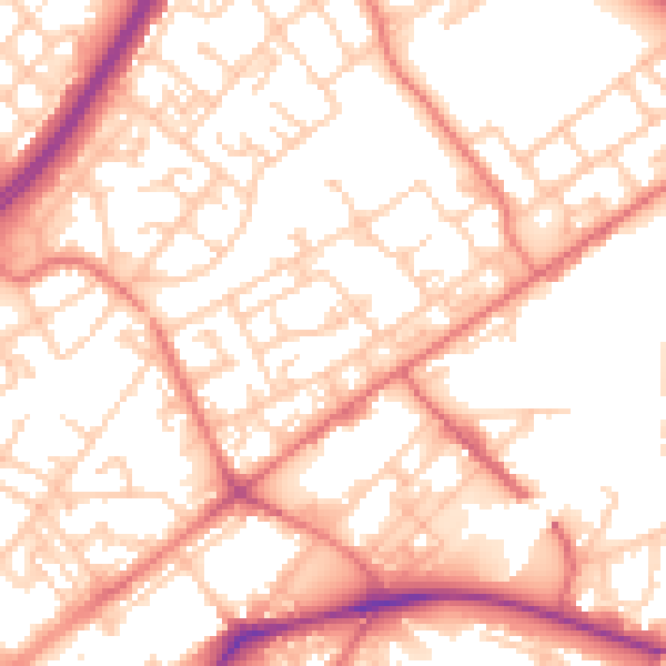 Daytime road noise heatmap for M40 7DX