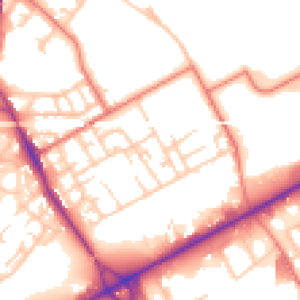 Daytime road noise heatmap for M40 8WJ