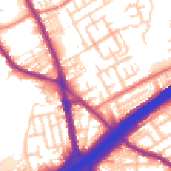 Daytime road noise heatmap for M45 6BQ
