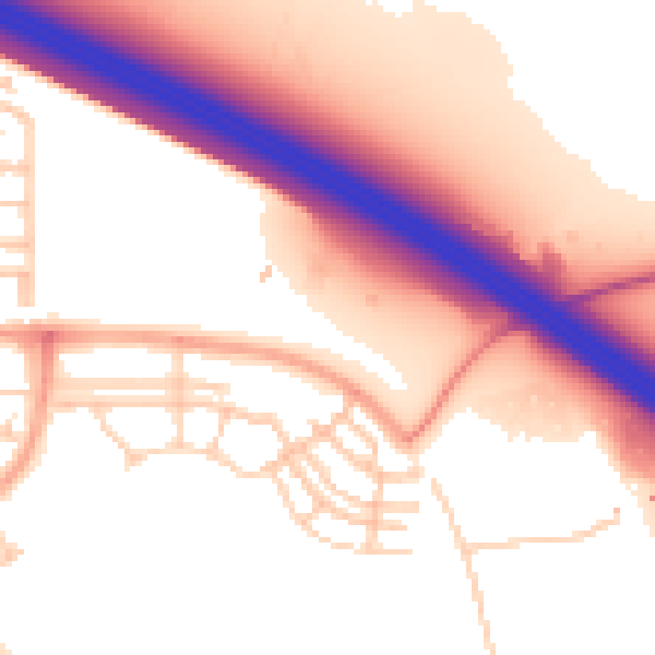 Daytime road noise heatmap for MK10 7NS