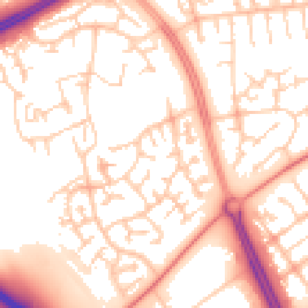 Daytime road noise heatmap for MK13 9BY