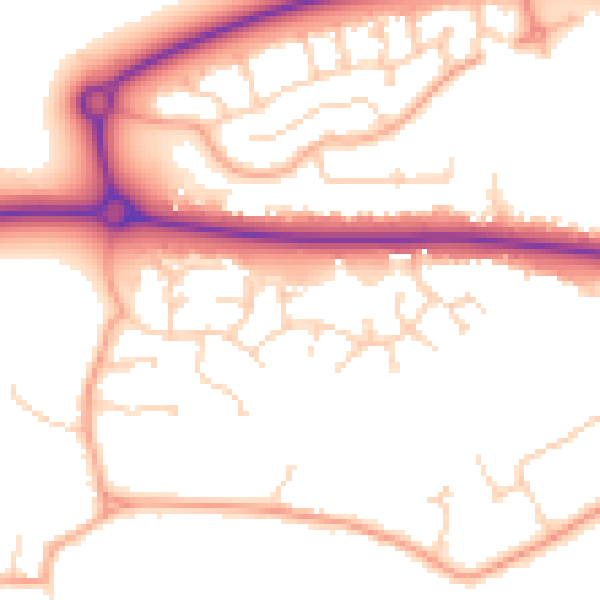 Daytime road noise heatmap for MK40 4QA