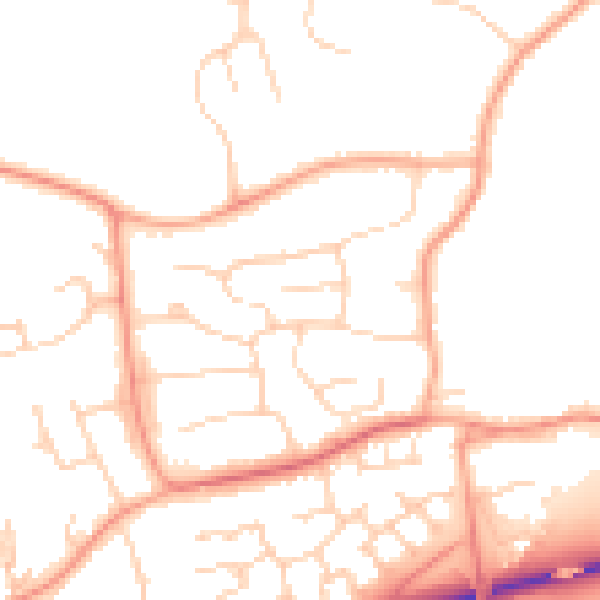 Daytime road noise heatmap for MK43 8JJ