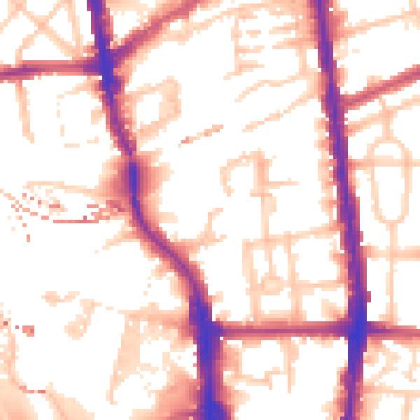 Daytime road noise heatmap for N1 0AQ