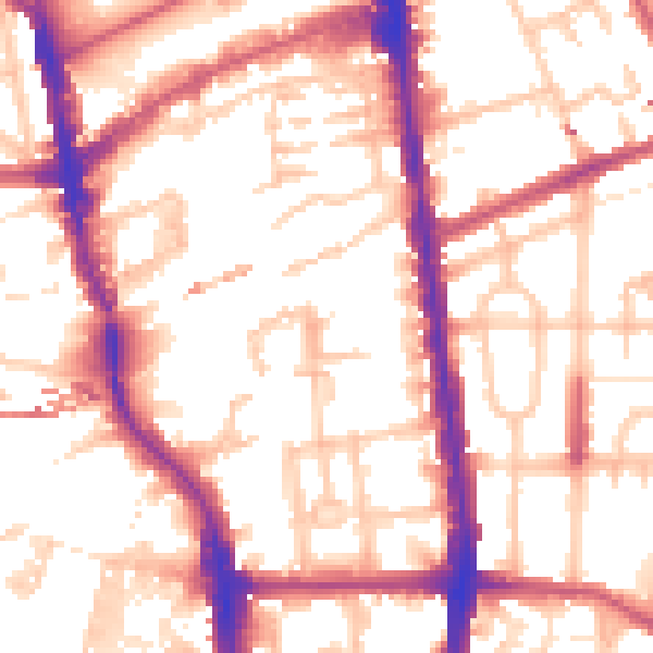 Daytime road noise heatmap for N1 0DW
