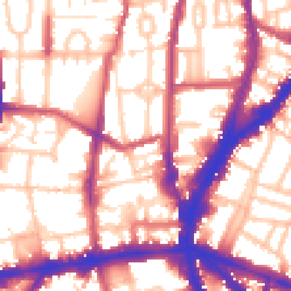 Daytime road noise heatmap for N1 0JA