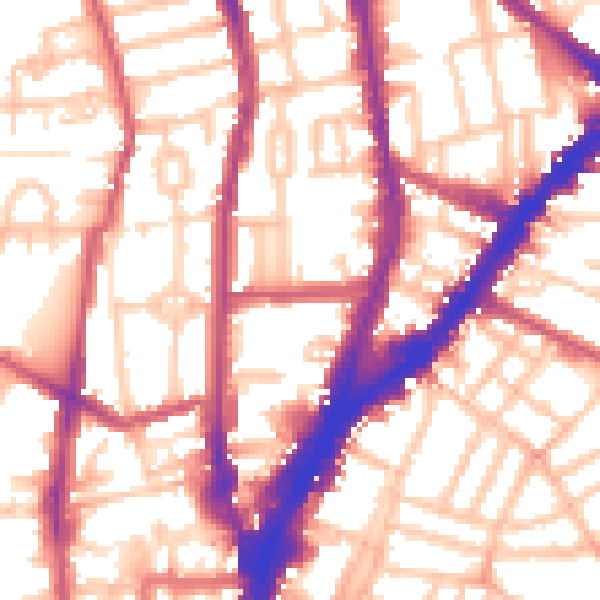 Daytime road noise heatmap for N1 0QY