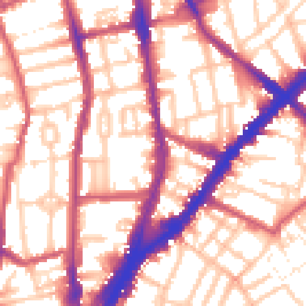 Daytime road noise heatmap for N1 1QP
