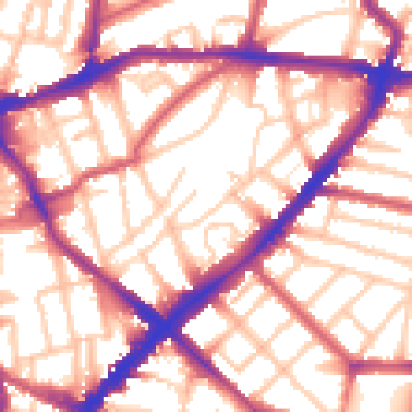 Daytime road noise heatmap for N1 2QB