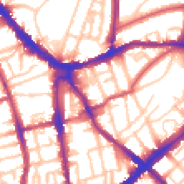 Daytime road noise heatmap for N1 2YA