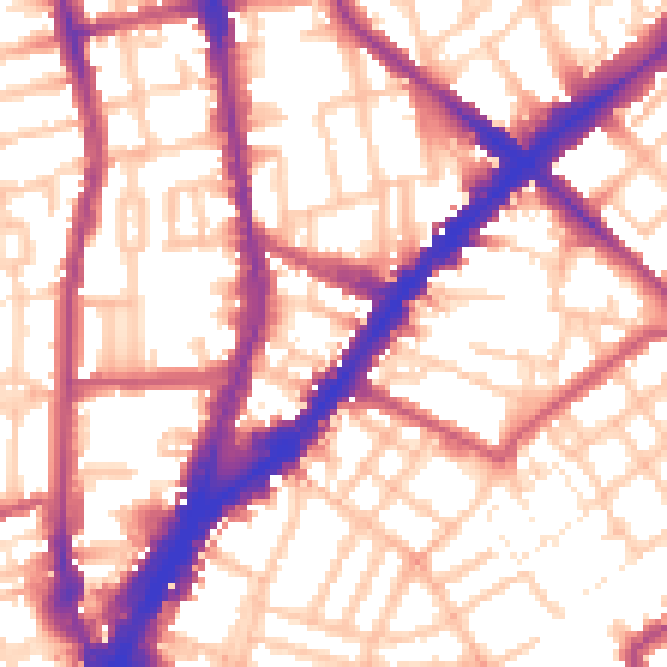 Daytime road noise heatmap for N1 2YL