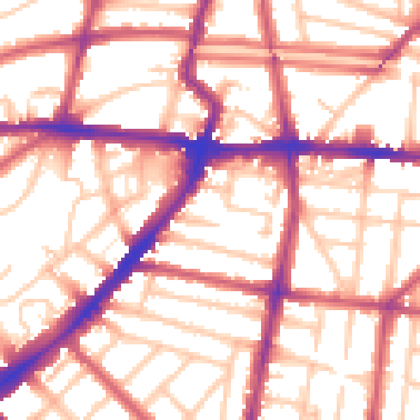 Daytime road noise heatmap for N1 3QF