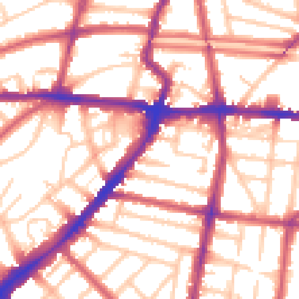 Daytime road noise heatmap for N1 3QG