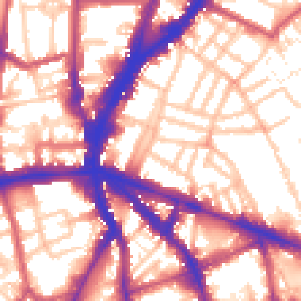 Daytime road noise heatmap for N1 8DB