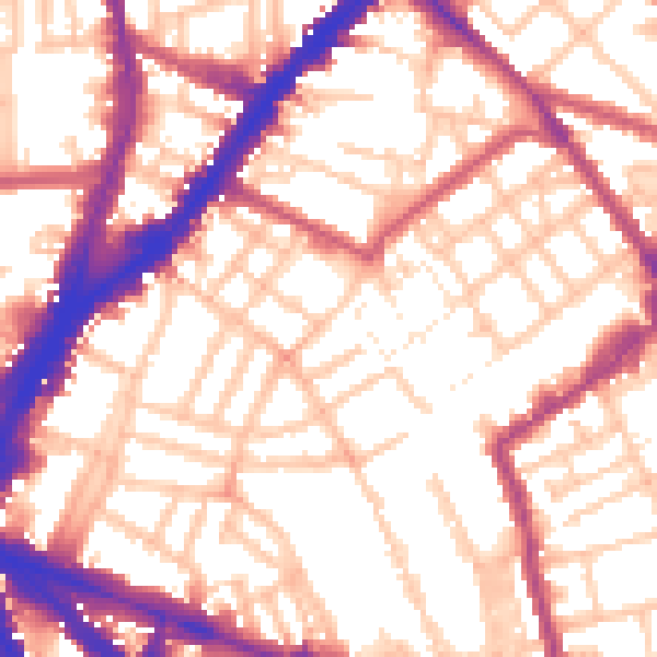 Daytime road noise heatmap for N1 8NT