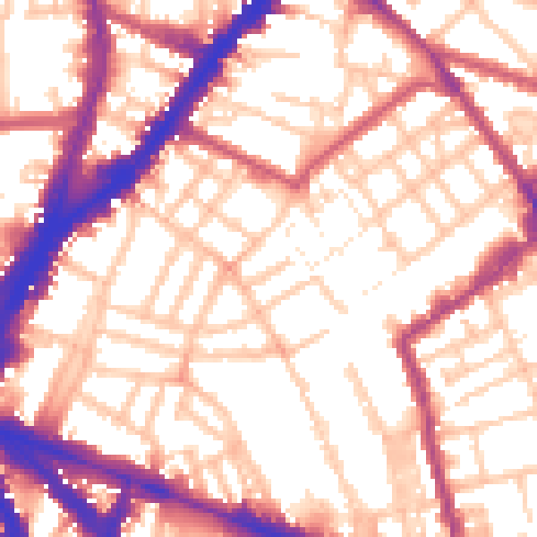 Daytime road noise heatmap for N1 8NX