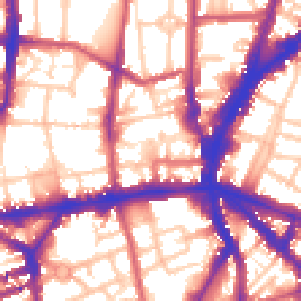 Daytime road noise heatmap for N1 9EU