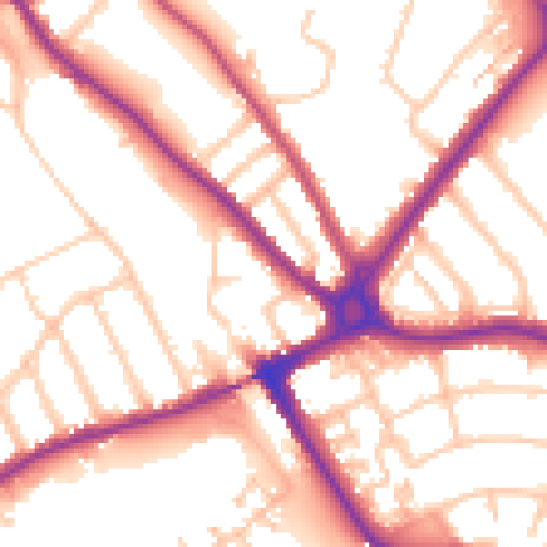 Daytime road noise heatmap for N11 1BE