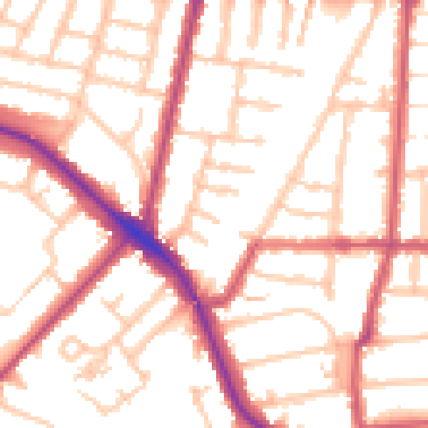 Daytime road noise heatmap for N11 2QN