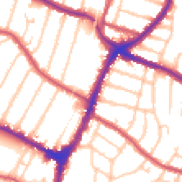 Daytime road noise heatmap for N13 4AG