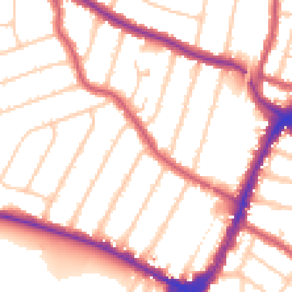 Daytime road noise heatmap for N13 4AJ