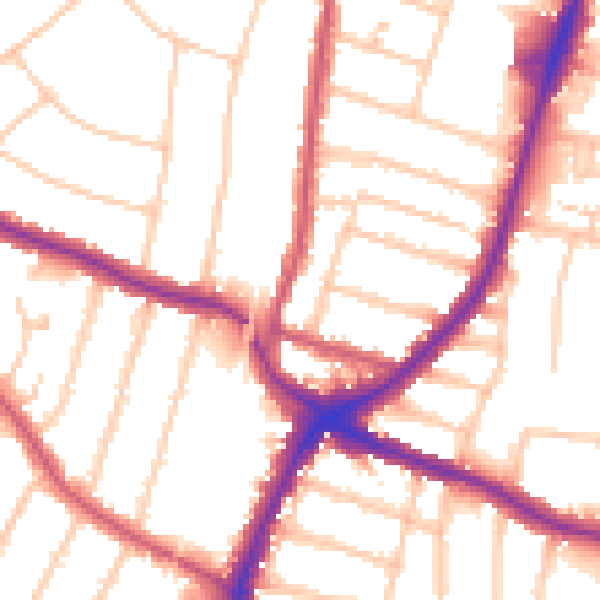 Daytime road noise heatmap for N13 4AQ