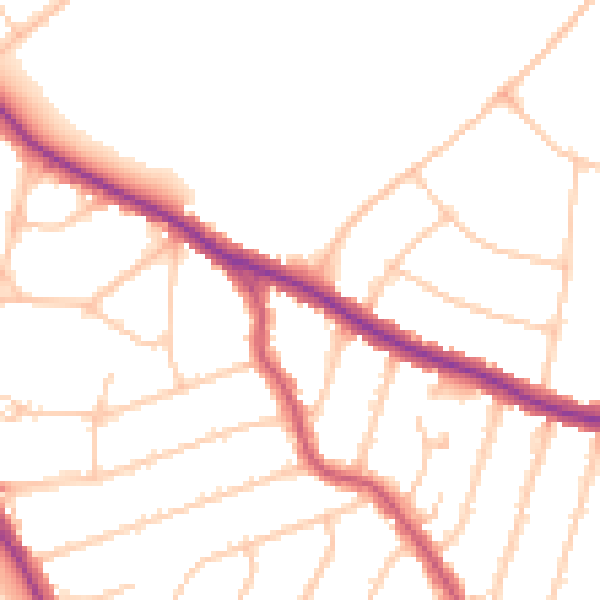 Daytime road noise heatmap for N13 4BE