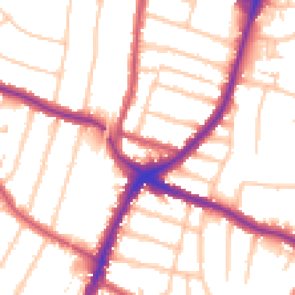 Daytime road noise heatmap for N13 4DJ