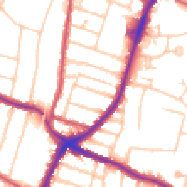 Daytime road noise heatmap for N13 4ED