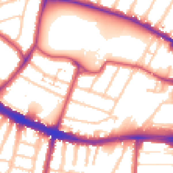 Daytime road noise heatmap for N13 4JX