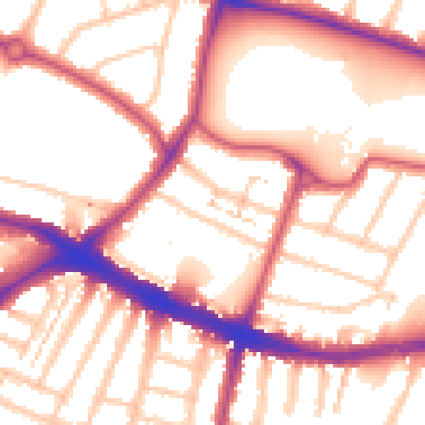 Daytime road noise heatmap for N13 4JY