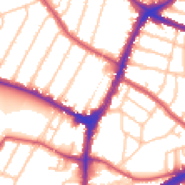 Daytime road noise heatmap for N13 4QU