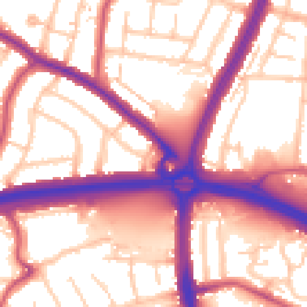 Daytime road noise heatmap for N13 5EB