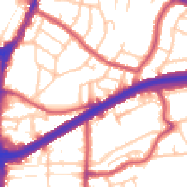 Daytime road noise heatmap for N13 5JE