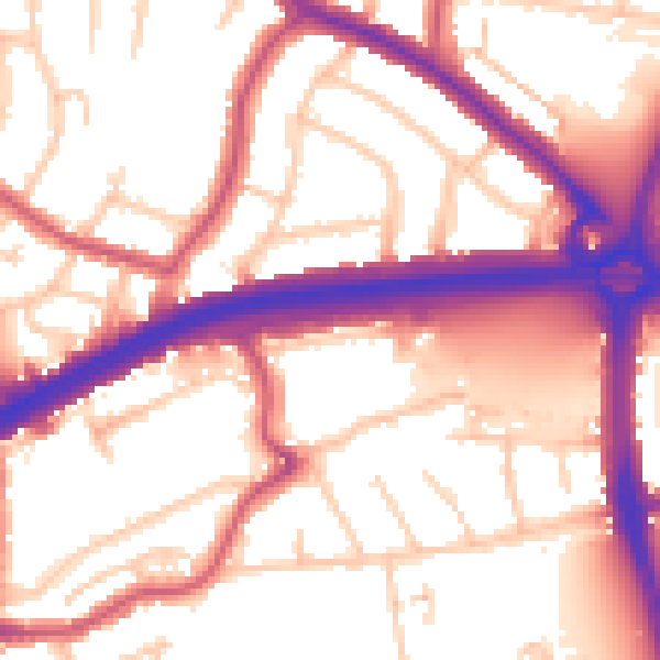Daytime road noise heatmap for N13 6EG