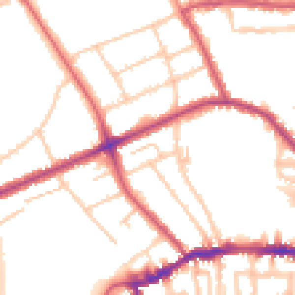 Daytime road noise heatmap for N16 0BQ