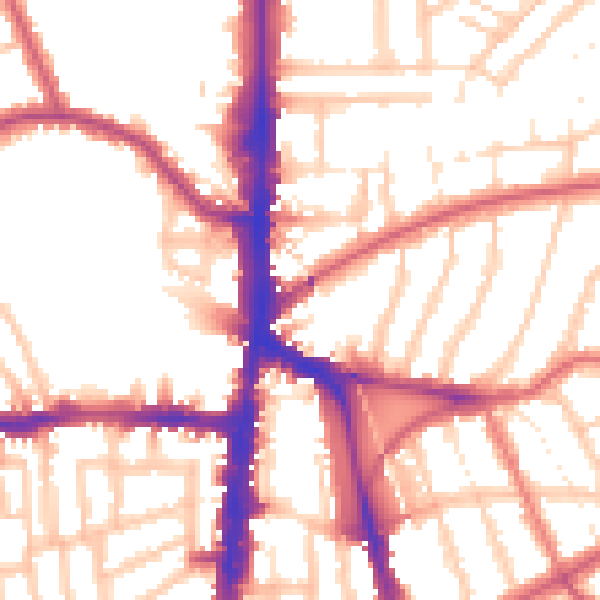 Daytime road noise heatmap for N16 6BD