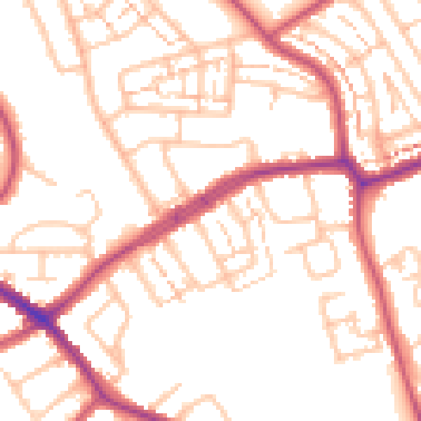 Daytime road noise heatmap for N20 0AP
