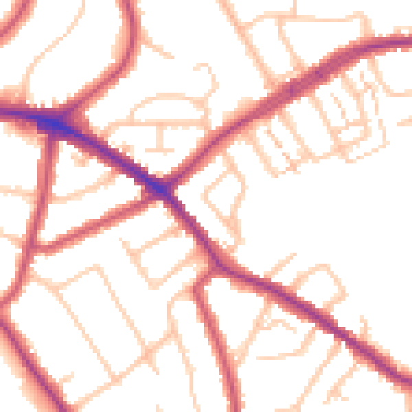 Daytime road noise heatmap for N20 0BZ