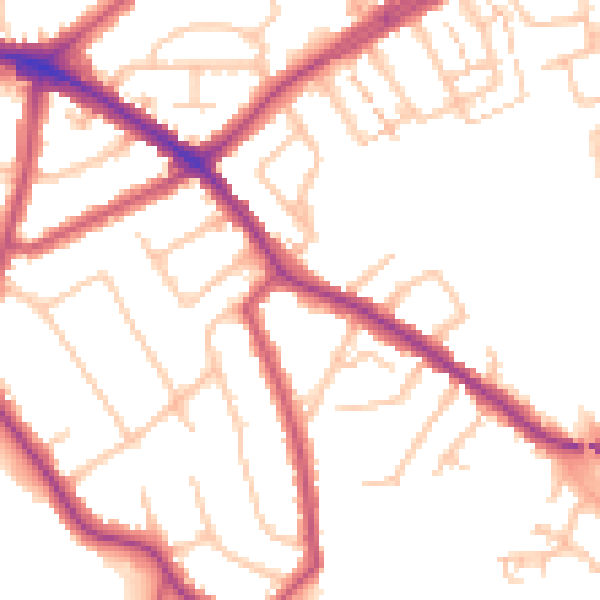 Daytime road noise heatmap for N20 0DQ